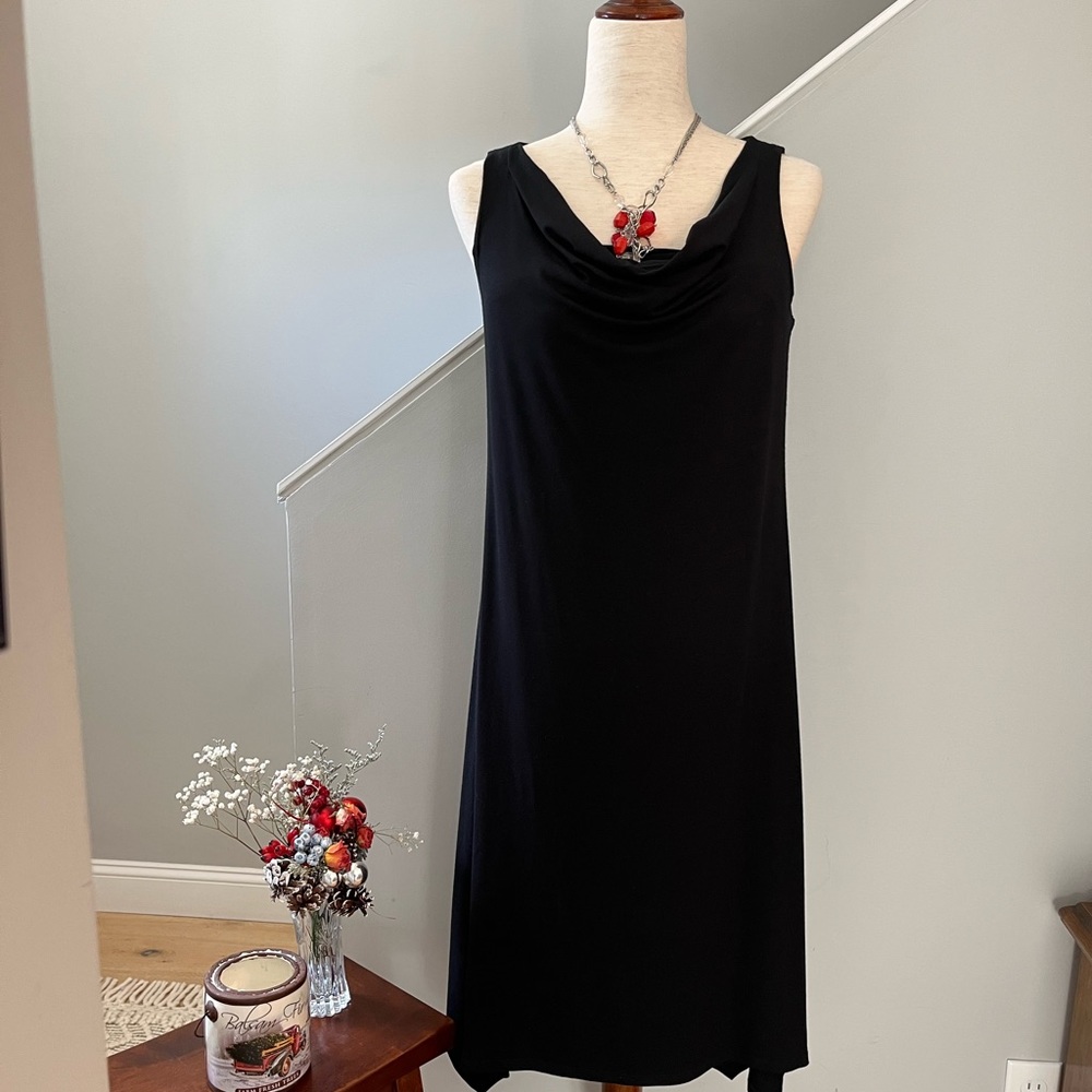 EILEEN FISHER Dress Sleeveless Wide Straps Handkerchief Hem Black Sz X-Small